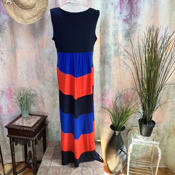 📌Enfocus  Block Stripes Sleeveless Plus Size Maxi Dress - Picture 2 of 14